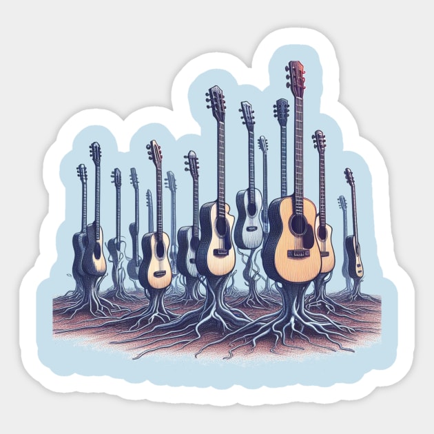 Guitars growing from the ground Sticker by RW Ratcliff Music